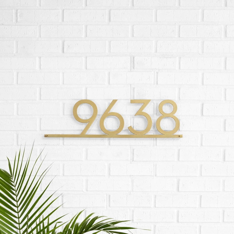 Mod Mettle Address Sign, Brass, 6"h Numbers, Palm Springs Font 5 Mod Mettle Address Sign, Brass, 6"h Numbers, Palm Springs Font - Image 3