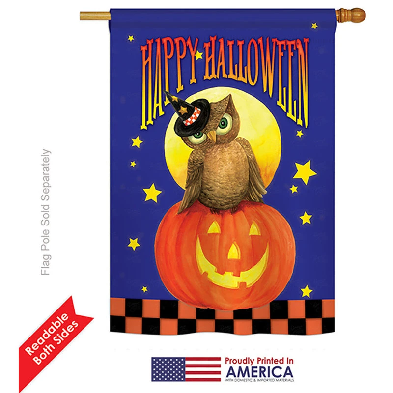Breeze Decor Owl On Jack-O-Lantern Halloween Vertical Garden Double Sided Flag, 28"x40" 4 Breeze Decor Owl On Jack-O-Lantern Halloween Vertical Garden Double Sided Flag, 28"x40" - Image 2