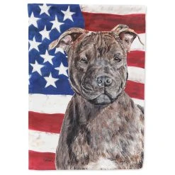 The-store Staffordshire Bull Terrier Staffie With American Flag USA Flag Garden Size