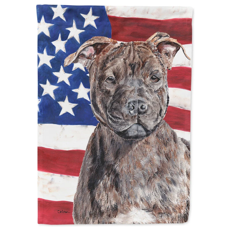 The-store Staffordshire Bull Terrier Staffie With American Flag USA Flag Garden Size 3 The-store Staffordshire Bull Terrier Staffie With American Flag USA Flag Garden Size