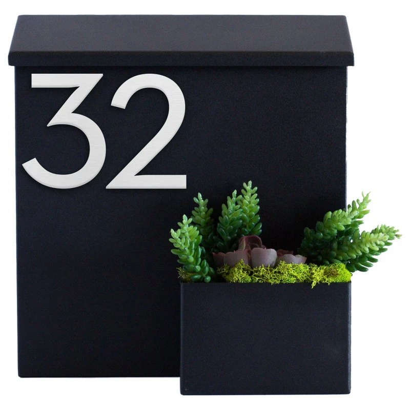 Modern Aspect Greetings Wall Mounted Mailbox W/ House Numbers, Lock Included, Outgoing Flag, Black, With Numbers 5 Modern Aspect Greetings Wall Mounted Mailbox W/ House Numbers, Lock Included, Outgoing Flag, Black, With Numbers - Image 3