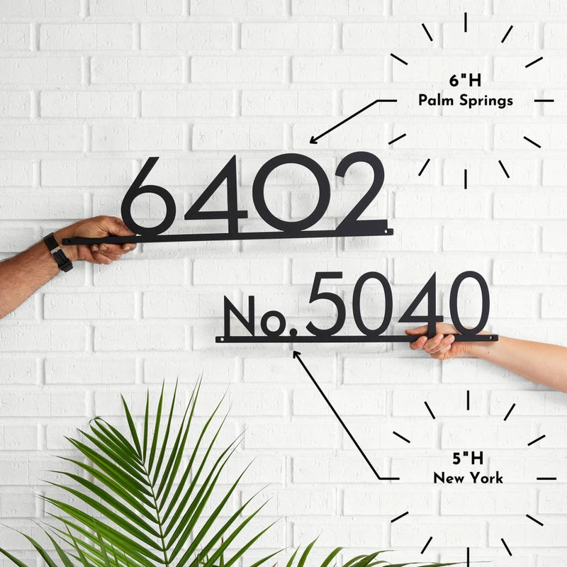 Mod Mettle Address Sign, Black, 6"h Numbers, Palm Springs Font 4 Mod Mettle Address Sign, Black, 6"h Numbers, Palm Springs Font - Image 2