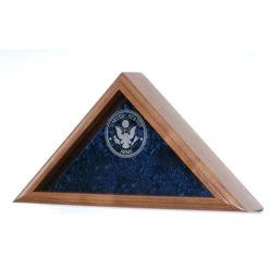 All American Gifts Solid Walnut Military Veteran Burial Flag Display Case, Navy Emblem