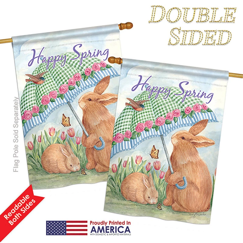 Breeze Decor Bunnies With Umbrella, Decorative Vertical House Flag 28"x40" 5 Breeze Decor Bunnies With Umbrella, Decorative Vertical House Flag 28"x40" - Image 3