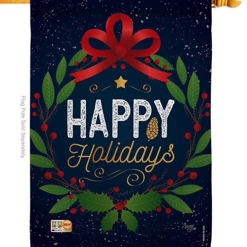 Breeze Decor Happy Holidays Wreath Winter Decorative Vertical Double Sided House Flag 4 Breeze Decor Happy Holidays Wreath Winter Decorative Vertical Double Sided House Flag - Image 2