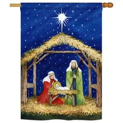 Breeze Decor Nativity Of Jesus Winter Double-Sided Flag, 28"x40"