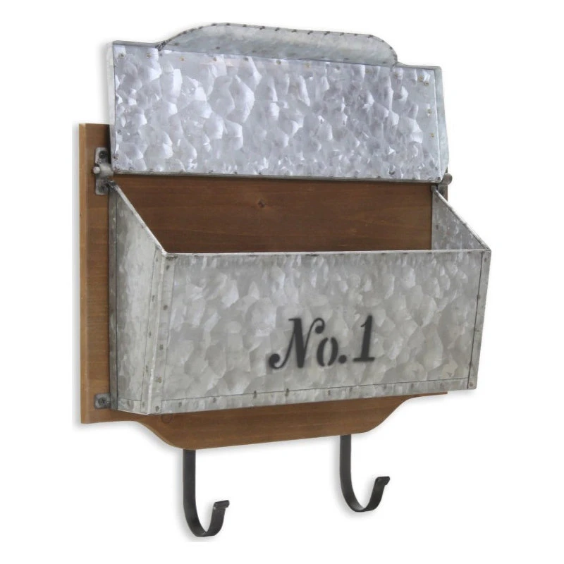 HomeRoots Furniture Wall Hanging Mailbox With Metal Hooks 6 HomeRoots Furniture Wall Hanging Mailbox With Metal Hooks - Image 4