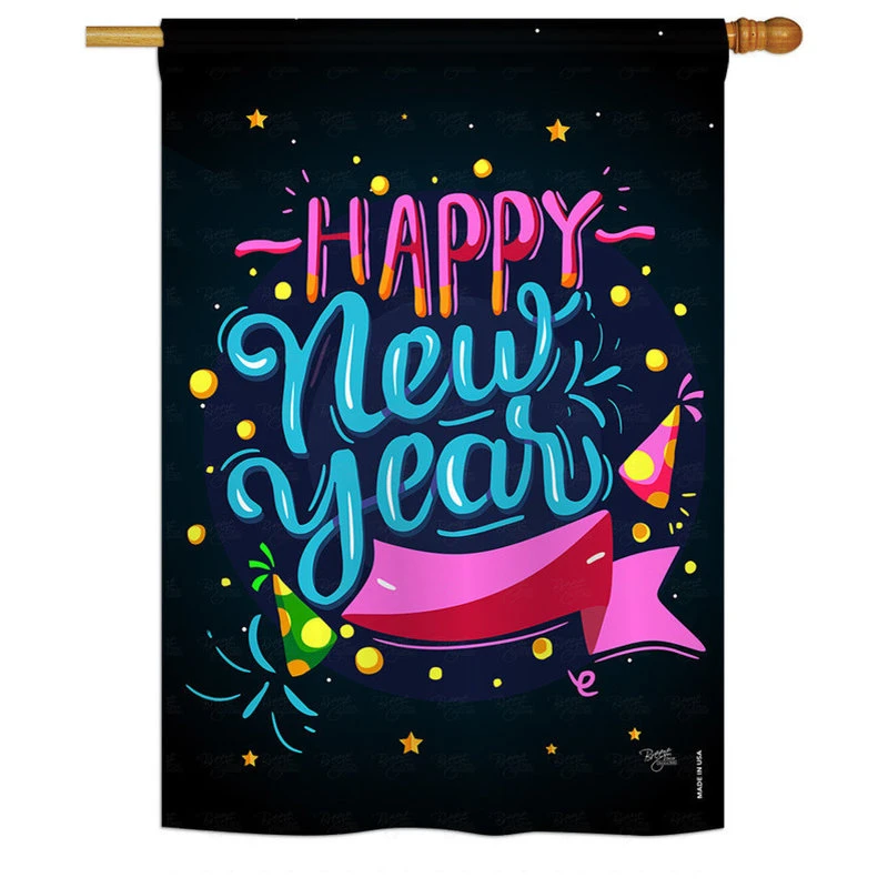 Breeze Decor Popping Happy New Year Winter, Seasonal New Year House Flag 28"x40" 3 Breeze Decor Popping Happy New Year Winter, Seasonal New Year House Flag 28"x40"