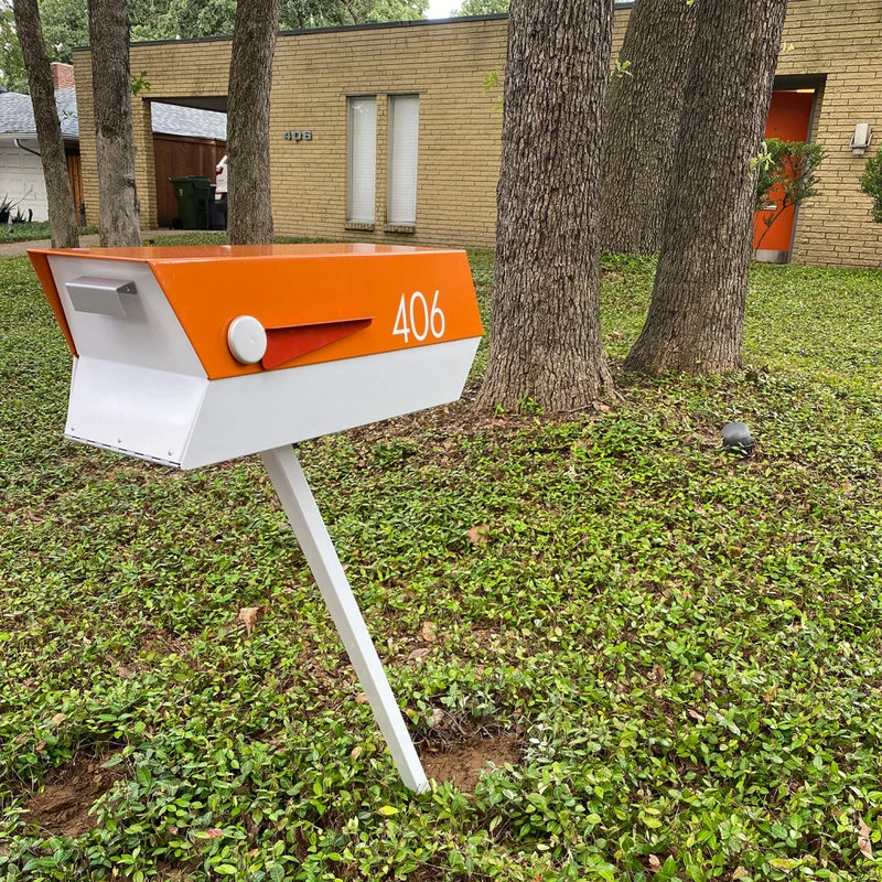 Modbox USA, Inc. ModboxUSA Mid-Century Modern Curbside Mailbox | Two Tone, Pumpkin And White 7 Modbox USA, Inc. ModboxUSA Mid-Century Modern Curbside Mailbox | Two Tone, Pumpkin And White - Image 5