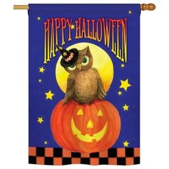 Breeze Decor Owl On Jack-O-Lantern Halloween Vertical Garden Double Sided Flag, 28"x40"