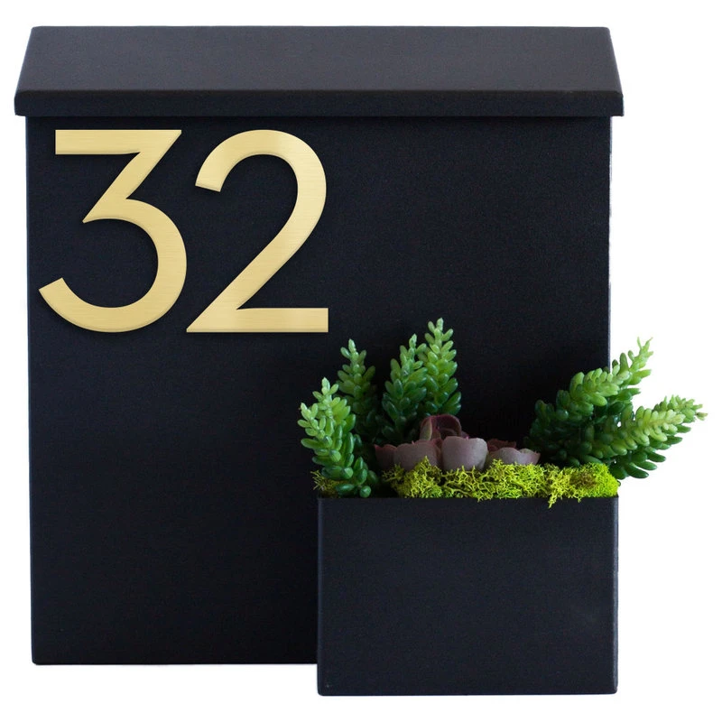Modern Aspect Greetings Wall Mounted Mailbox W/ House Numbers, Lock Included, Outgoing Flag, Black, With Numbers 4 Modern Aspect Greetings Wall Mounted Mailbox W/ House Numbers, Lock Included, Outgoing Flag, Black, With Numbers - Image 2