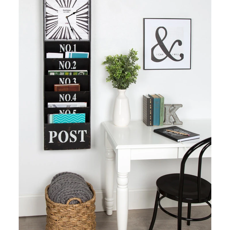 Uniek Kate And Laurel Linch Metal Antique Wall Clock Mail Organizer, Black 7 Uniek Kate And Laurel Linch Metal Antique Wall Clock Mail Organizer, Black - Image 5