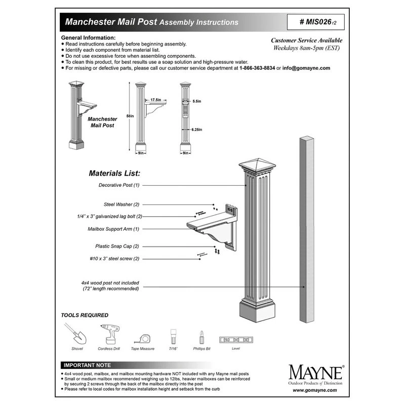Mayne - Outdoor Products Of Distinction 58"H X 26 1/2"D X 9"W Manchester Mailbox Post, White 4 Mayne - Outdoor Products Of Distinction 58"H X 26 1/2"D X 9"W Manchester Mailbox Post, White - Image 2
