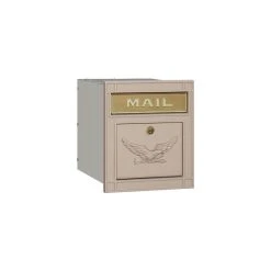 Salsbury Industries Locking Cast Aluminum Column Mailbox With Eagle Door, Beige