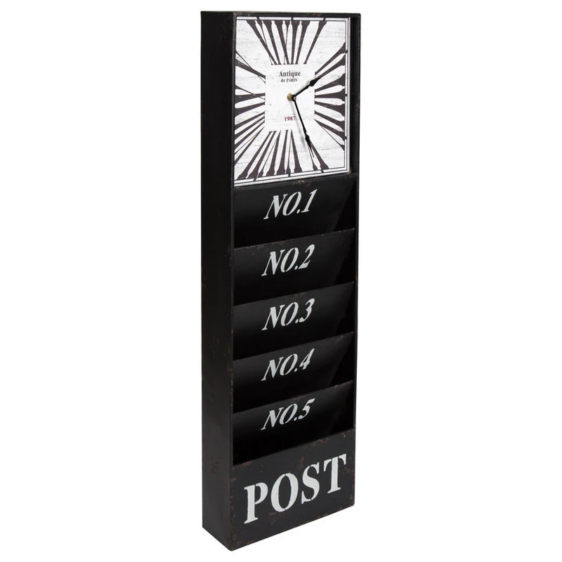 Uniek Kate And Laurel Linch Metal Antique Wall Clock Mail Organizer, Black 4 Uniek Kate And Laurel Linch Metal Antique Wall Clock Mail Organizer, Black - Image 2