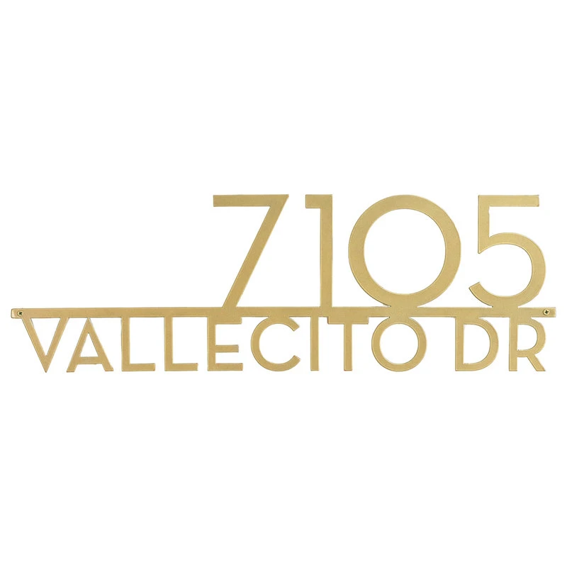 Mod Mettle Address Sign W/ Street Name, Brass, 6"h Numbers, Palm Springs Font 3 Mod Mettle Address Sign W/ Street Name, Brass, 6"h Numbers, Palm Springs Font