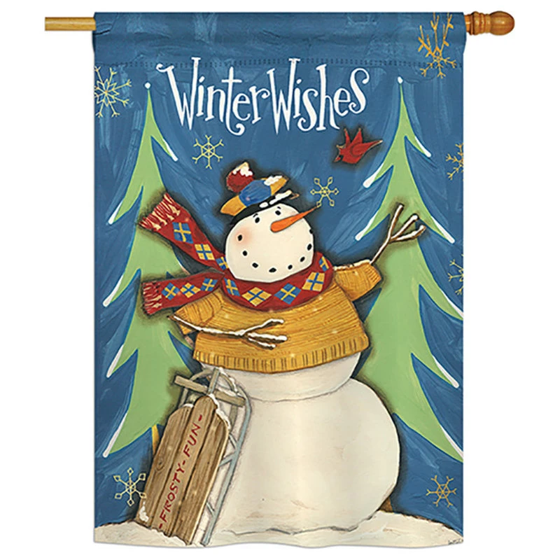 Breeze Decor Winter Wishes Snowman, Seasonal Decorative House Flag 28"x40" 3 Breeze Decor Winter Wishes Snowman, Seasonal Decorative House Flag 28"x40"