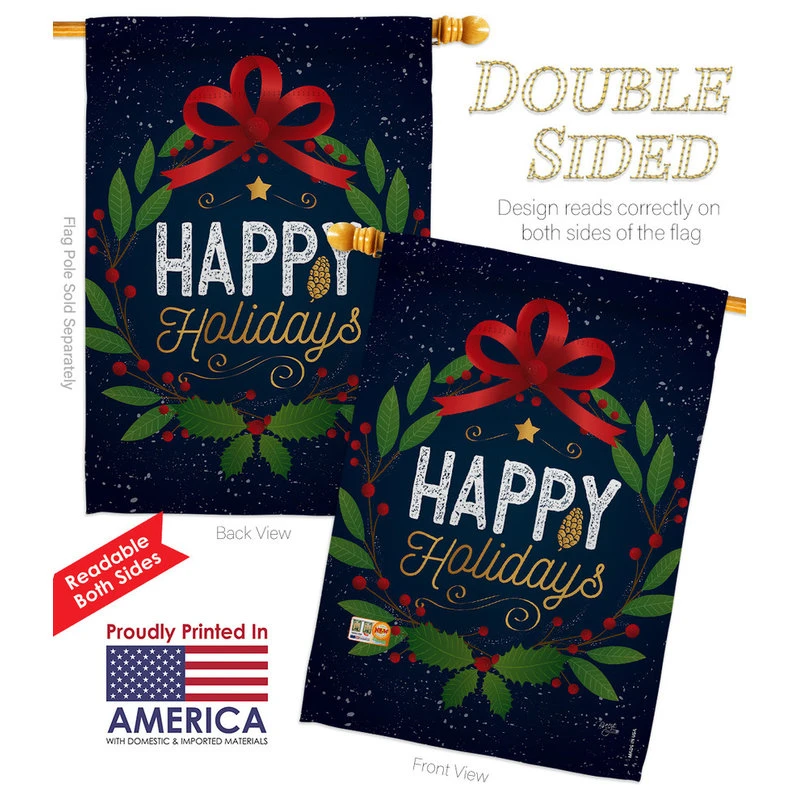 Breeze Decor Happy Holidays Wreath Winter Decorative Vertical Double Sided House Flag 5 Breeze Decor Happy Holidays Wreath Winter Decorative Vertical Double Sided House Flag - Image 3