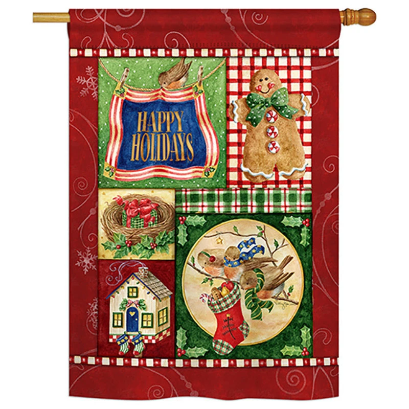 Breeze Decor Happy Holiday Gingerbread Winter, Seasonal House Flag 28"x40" 3 Breeze Decor Happy Holiday Gingerbread Winter, Seasonal House Flag 28"x40"