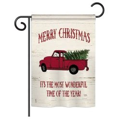 Breeze Decor Merry Christmas Vintage Truck Winter, Seasonal Garden Flag 13"x18.5"