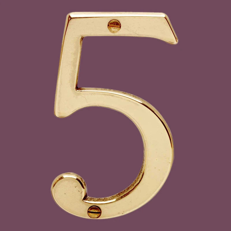 Renovators Supply Manufacturing Bright Solid Brass 3 7/8" Address House Number '5' | Renovator Supply 4 Renovators Supply Manufacturing Bright Solid Brass 3 7/8" Address House Number '5' | Renovator Supply - Image 2