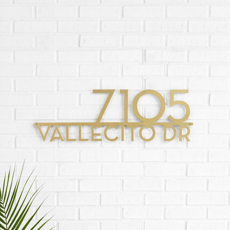 Mod Mettle Address Sign W/ Street Name, Brass, 5"h Numbers, Palm Springs Font 5 Mod Mettle Address Sign W/ Street Name, Brass, 5"h Numbers, Palm Springs Font - Image 3