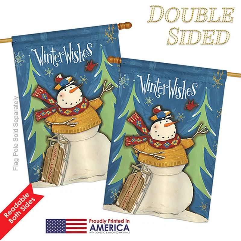 Breeze Decor Winter Wishes Snowman, Seasonal Decorative House Flag 28"x40" 5 Breeze Decor Winter Wishes Snowman, Seasonal Decorative House Flag 28"x40" - Image 3