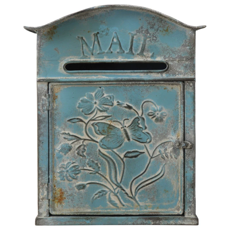 CREATIVE CO-OP Embossed Tin Post Box, Distressed Finish, Blue 3 CREATIVE CO-OP Embossed Tin Post Box, Distressed Finish, Blue