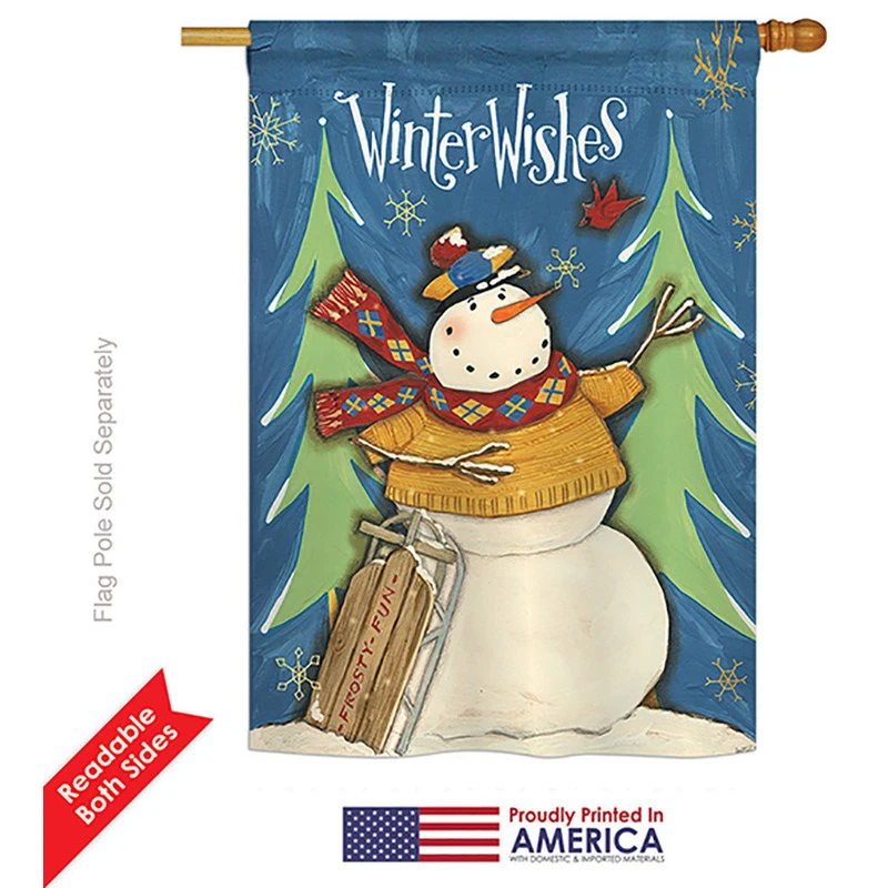 Breeze Decor Winter Wishes Snowman, Seasonal Decorative House Flag 28"x40" 4 Breeze Decor Winter Wishes Snowman, Seasonal Decorative House Flag 28"x40" - Image 2