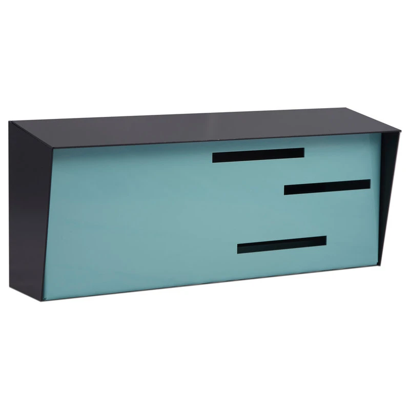 Locking Mid Century Modern Mailbox, 2 Tone Black, Robin Egg 3 Locking Mid Century Modern Mailbox, 2 Tone Black, Robin Egg