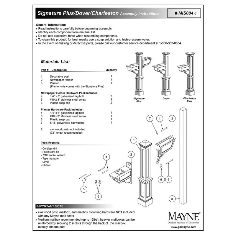 Mayne - Outdoor Products Of Distinction 8"W X 26"D X 56"H Dover Mailbox Post, Black 4 Mayne - Outdoor Products Of Distinction 8"W X 26"D X 56"H Dover Mailbox Post, Black - Image 2