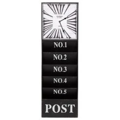 Uniek Kate And Laurel Linch Metal Antique Wall Clock Mail Organizer, Black