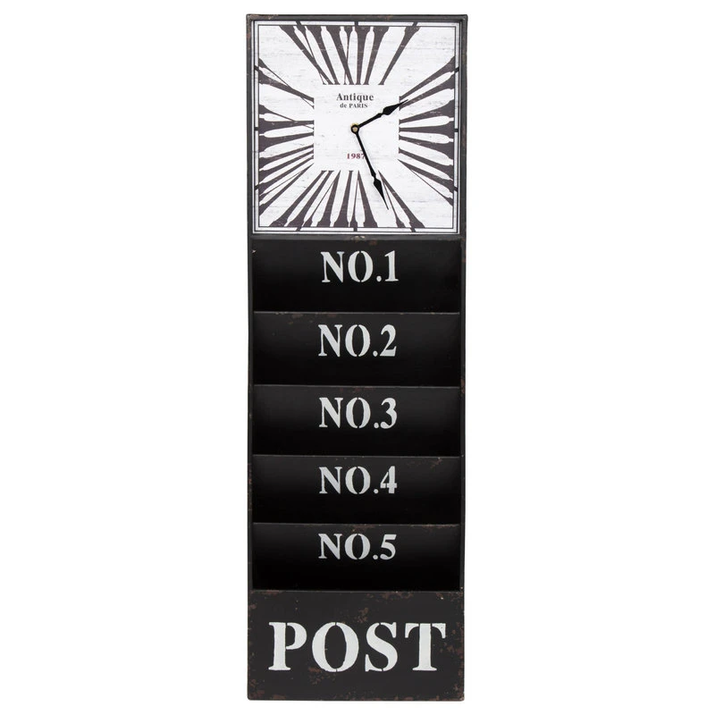 Uniek Kate And Laurel Linch Metal Antique Wall Clock Mail Organizer, Black 3 Uniek Kate And Laurel Linch Metal Antique Wall Clock Mail Organizer, Black