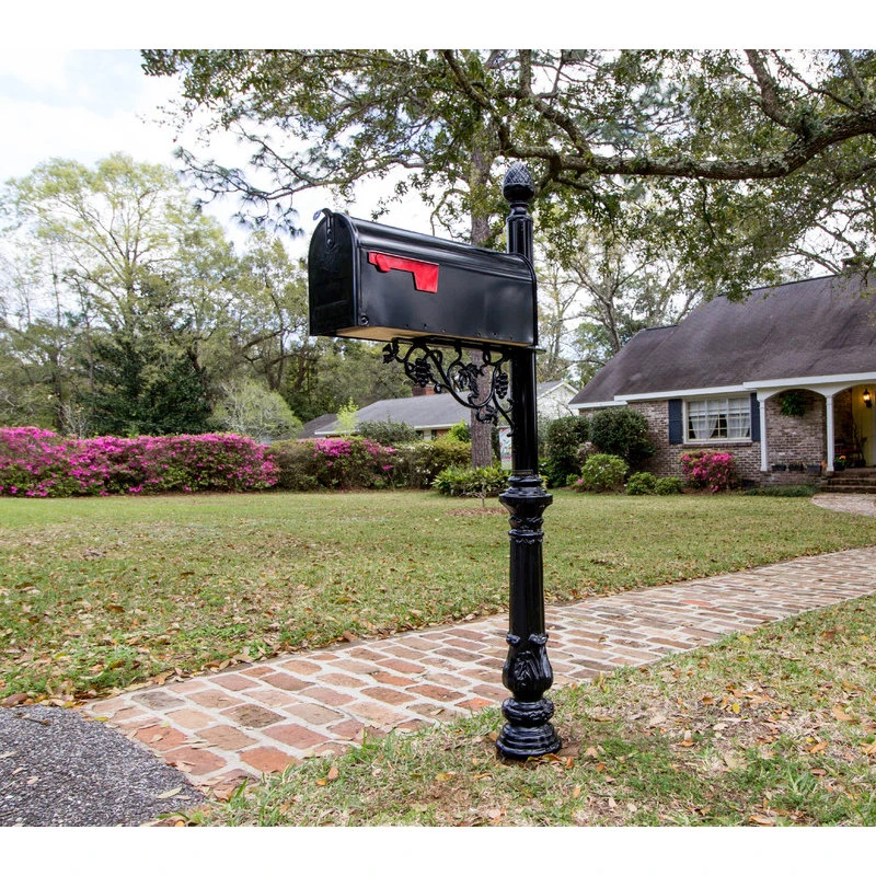Vandalet Mailbox Company Steel Mailbox Post With Corinithian Base, Vineyard Corner Bracket, Acorn Top 4 Vandalet Mailbox Company Steel Mailbox Post With Corinithian Base, Vineyard Corner Bracket, Acorn Top - Image 2