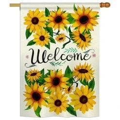 Breeze Decor Welcome Sunflowers Bouquet, Floral Decorative Vertical House Flag 28"x40"