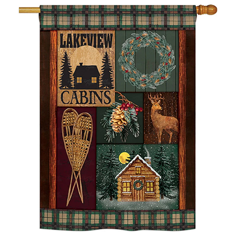 Breeze Decor Winter Lakeview Cabins Winter, Seasonal House Flag 28"x40" 3 Breeze Decor Winter Lakeview Cabins Winter, Seasonal House Flag 28"x40"