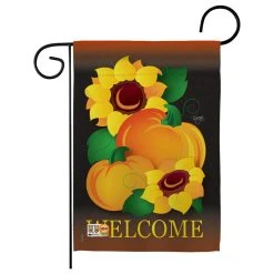 Breeze Decor Welcome Pumpkin Fall Decorative Vertical Double Sided Garden Flag
