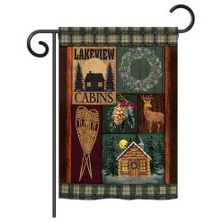 Breeze Decor Winter Lakeview Cabins Winter, Seasonal Garden Flag 13"x18.5"