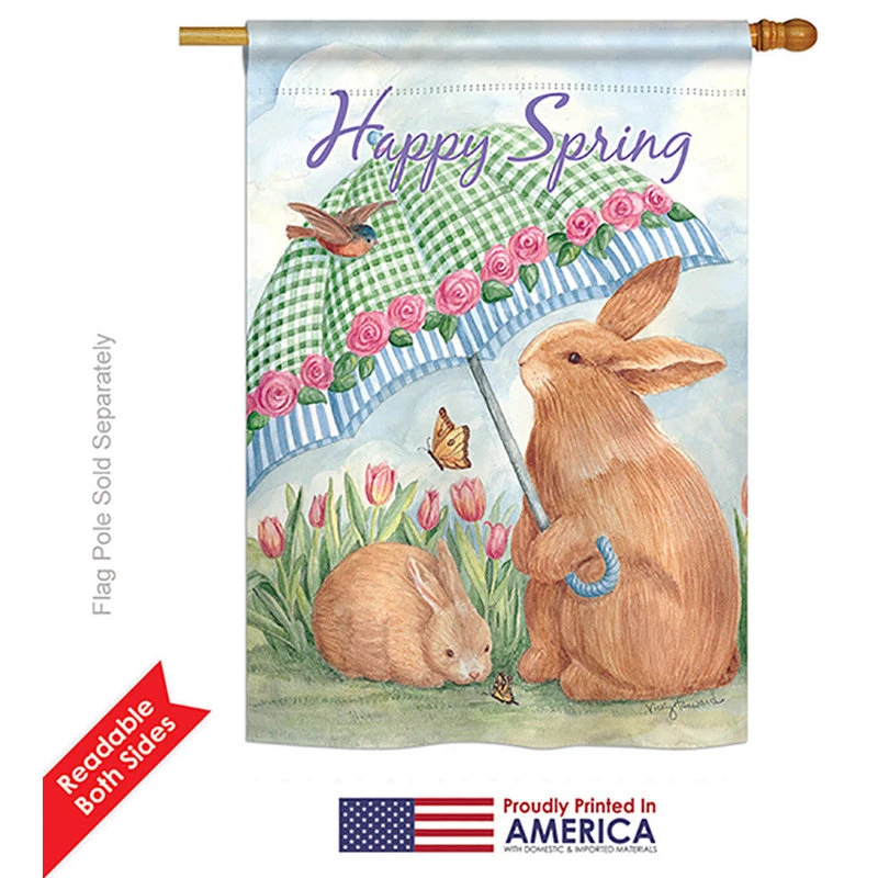 Breeze Decor Bunnies With Umbrella, Decorative Vertical House Flag 28"x40" 4 Breeze Decor Bunnies With Umbrella, Decorative Vertical House Flag 28"x40" - Image 2