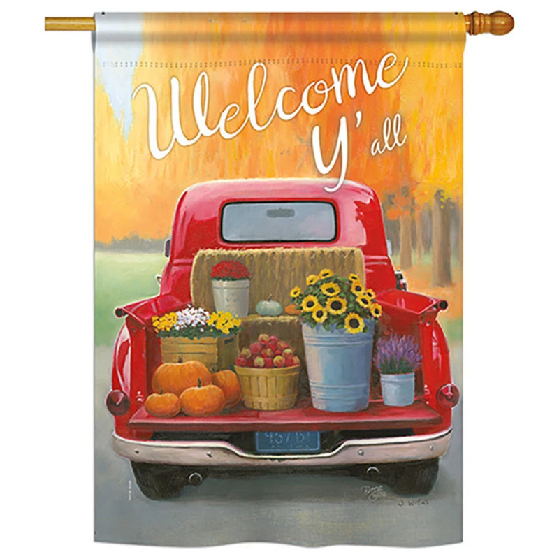 Breeze Decor Welcome Harvest Truck Fall, Seasonal House Flag 28"x40" 3 Breeze Decor Welcome Harvest Truck Fall, Seasonal House Flag 28"x40"