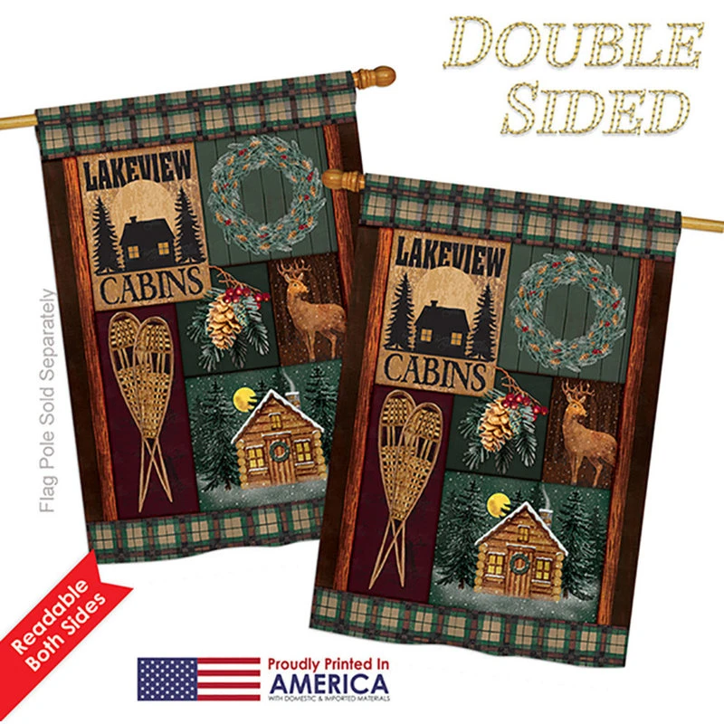 Breeze Decor Winter Lakeview Cabins Winter, Seasonal House Flag 28"x40" 5 Breeze Decor Winter Lakeview Cabins Winter, Seasonal House Flag 28"x40" - Image 3