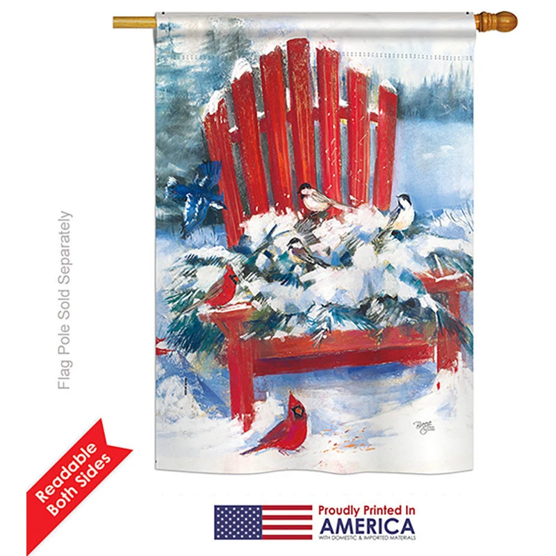 Breeze Decor Red Chair In Winter, Seasonal Decorative House Flag 28"x40" 4 Breeze Decor Red Chair In Winter, Seasonal Decorative House Flag 28"x40" - Image 2