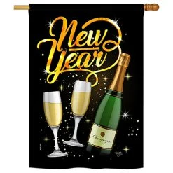 Breeze Decor Cheers To Happy New Year Winter Double-Sided Flag, 28"x40"