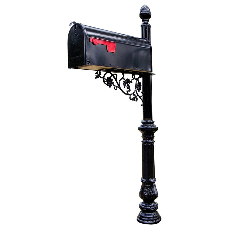 Vandalet Mailbox Company Steel Mailbox Post With Corinithian Base, Vineyard Corner Bracket, Acorn Top 3 Vandalet Mailbox Company Steel Mailbox Post With Corinithian Base, Vineyard Corner Bracket, Acorn Top