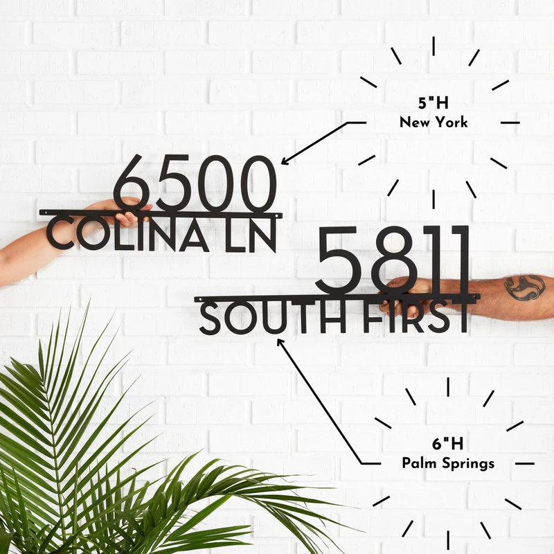 Mod Mettle Address Sign W/ Street Name, Brass, 5"h Numbers, Palm Springs Font 4 Mod Mettle Address Sign W/ Street Name, Brass, 5"h Numbers, Palm Springs Font - Image 2