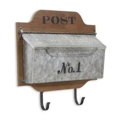 HomeRoots Furniture Wall Hanging Mailbox With Metal Hooks