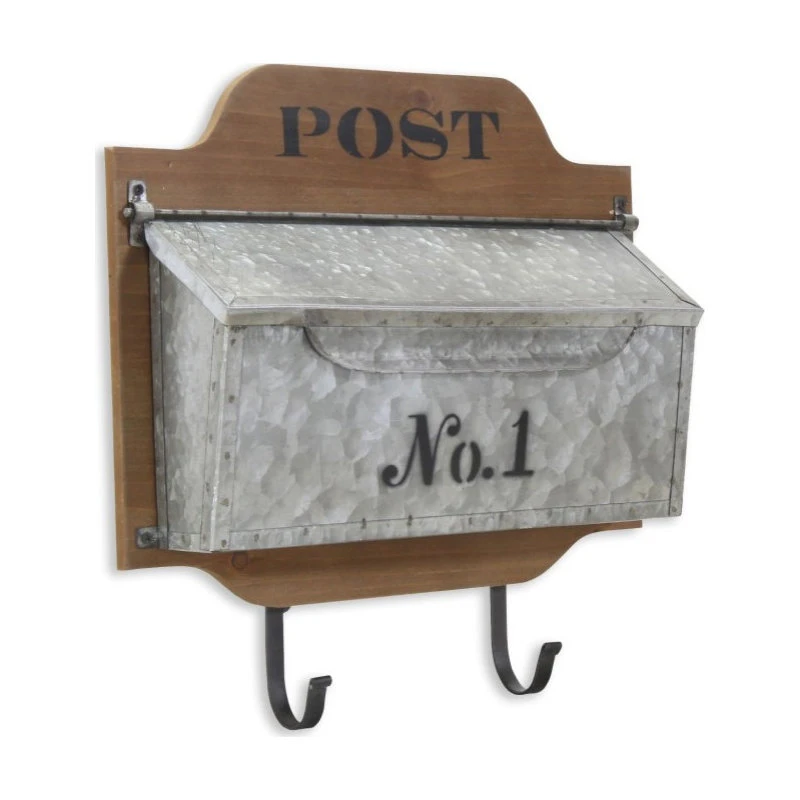 HomeRoots Furniture Wall Hanging Mailbox With Metal Hooks 3 HomeRoots Furniture Wall Hanging Mailbox With Metal Hooks