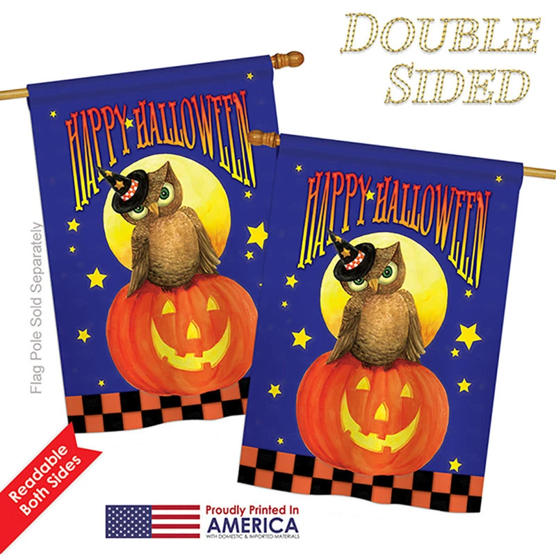 Breeze Decor Owl On Jack-O-Lantern Halloween Vertical Garden Double Sided Flag, 28"x40" 5 Breeze Decor Owl On Jack-O-Lantern Halloween Vertical Garden Double Sided Flag, 28"x40" - Image 3