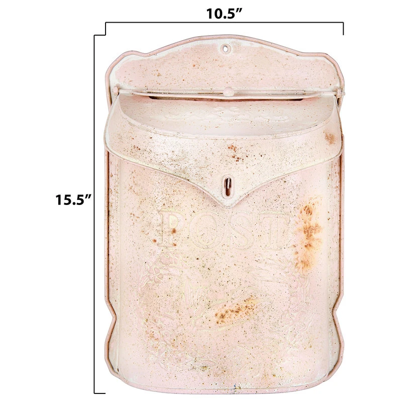 CREATIVE CO-OP Embossed Tin Post Box, Distressed Finish, Pink 4 CREATIVE CO-OP Embossed Tin Post Box, Distressed Finish, Pink - Image 2