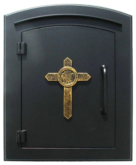 QualArc Manchester Non-Locking Column Mount Mailbox With "Decorative Cross Logo", Black 3 QualArc Manchester Non-Locking Column Mount Mailbox With "Decorative Cross Logo", Black